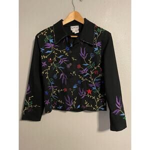 Surya Jacket Womens Small Black Floral Embroidered Beaded Button Front Boho Y2K